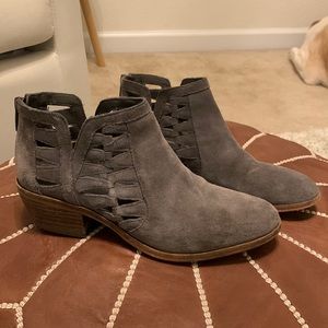 Vince Camuto “Peera” Cutout Bootie in grey suede